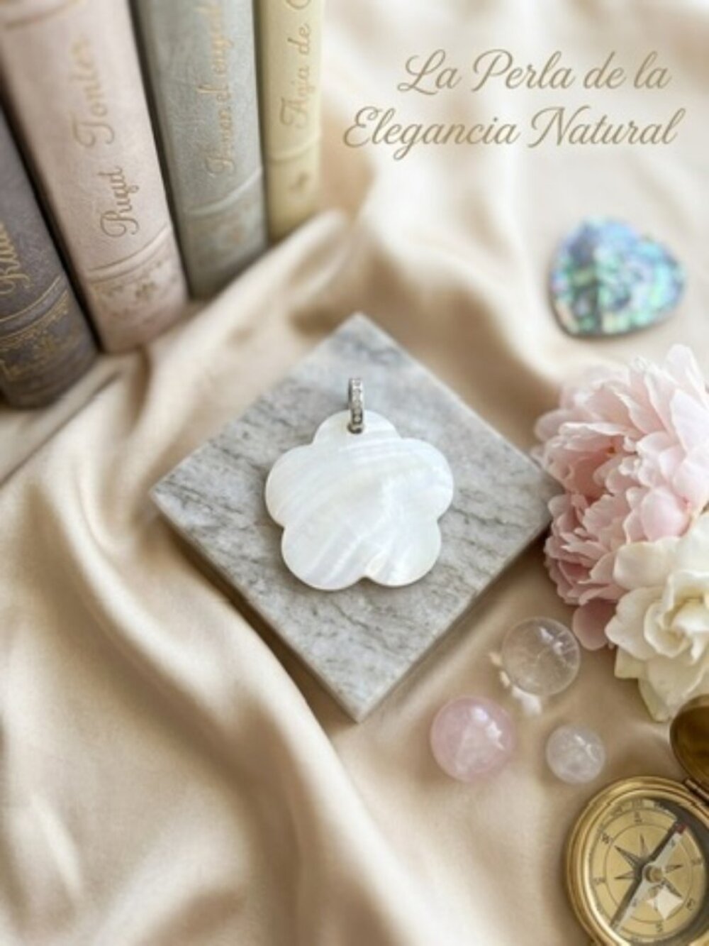 Large Mother of Pearl Flower Pendant - Carved Shell Floral Statement Piece